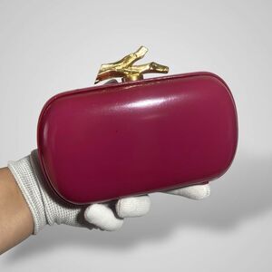 DVF Lytton Hard Case Clutch Evening Bag Magenta Pink Patent Leather NO STRAP